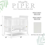 Dream On Me Violet 4-In-1 Convertible Mini Crib In White, Greenguard Gold Certified, JPMA Certified, 3 Position Mattress Height Settings, Non-Toxic Finish Dream On Me