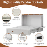 Tafeumob Murphy Bed Queen Size: Murphy Bed Cabinet with Drawer Space-Saving with Shelves&Charging Station for Bedroom, Multipurpose Area, Guest Room, Apartment White (Mattress not Included) Tafeumob