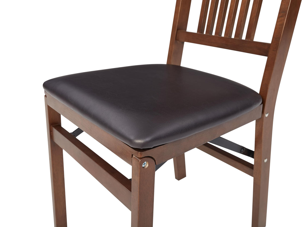 Meco STAKMORE True Mission Folding Chair Walnut Finish, Set of 2, Weight Capacity 300 Pounds, Solid Wood Chair, Padded Vinyl Upholstered Chair, Folds to 8” for Storage, No Assembly Required MECO