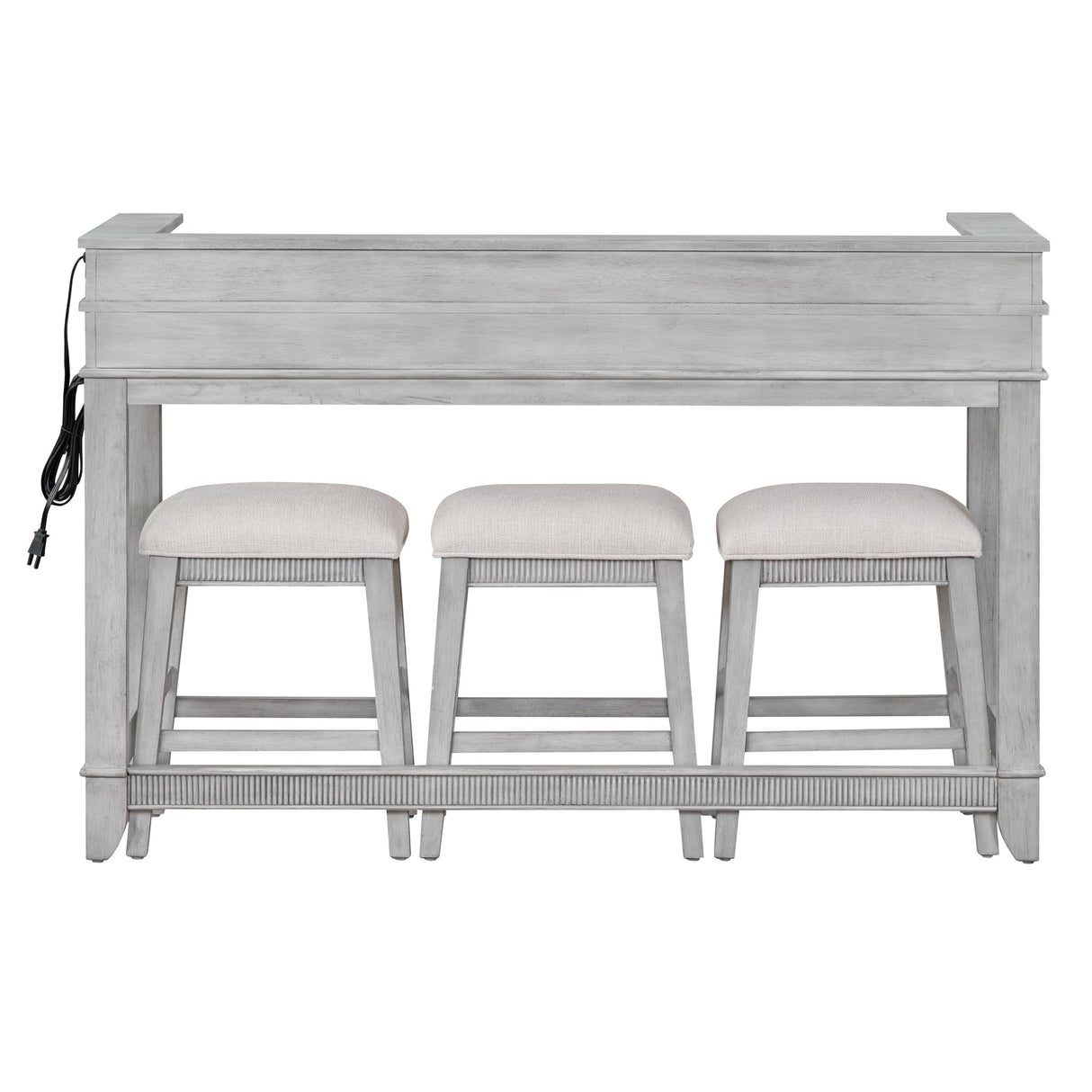 Merax Rustic 4-Piece Bar Table Set with Stools, Storage Drawers, USB Port & Power Strip - Gray & Beige Merax