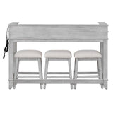 Merax Rustic 4-Piece Bar Table Set with Stools, Storage Drawers, USB Port & Power Strip - Gray & Beige Merax