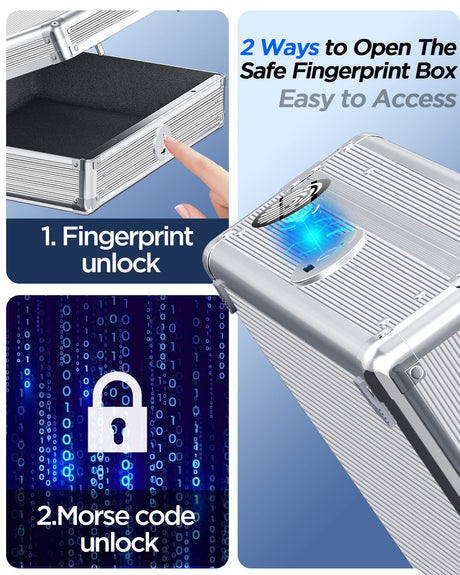 AICase Gun Safe for Pistols,Quick-Access Pistol Safe for Multiple Handguns with Biometric Fingerprint Lock/Morse Code, Smart Handgun Safe Gun Lock Box for Home Bedside Nightstand Car_1 AICase