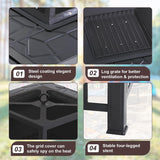 Outdoor Fire Pit 32 Inch Square Metal Firepit Mutltifunctional Fire Pit with Mesh Cover Poker for Outside Backyard Gathering Camping Bonfire, Fireplace for Outdoor Heating Patio Garden FDW
