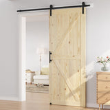 SMARTSTANDARD 42in x 96in Sliding Barn Door with 7ft Barn Door Hardware Kit Included, Unfinished Solid Spruce Wood Door, Assembly Required, DIY, Stainable, Natural SMARTSTANDARD