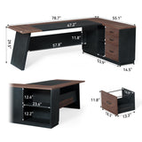 LITTLE TREE 78-Inch Executive Office Desk with File Cabinet, Large Modern Corner Office Desk for Home Office, 3-Drawer Wood File Cabinet, Spacious Workstation for Home Office (Brown & Black) LITTLE TREE