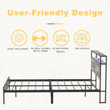 HAUSOURCE Full Bed Frame with Storage Headboard Metal Platform Bed with LED Lights, USB Ports Outlets, Non-Slip, Noise-Free, Strong Metal Slats Support No Box Spring Needed HAUSOURCE