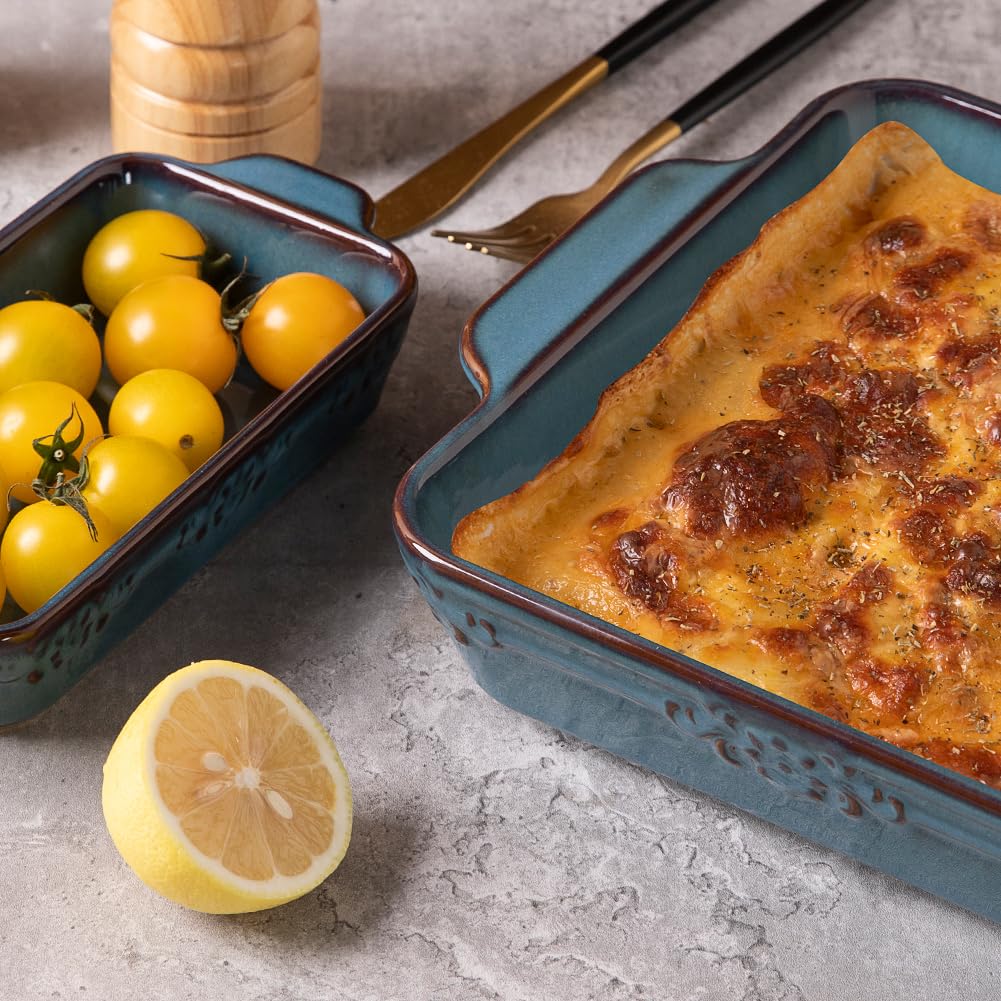 Sweejar Casserole Dishes for Oven, Ceramic Bakeware Set of 4, Rectangular Baking Dish with Handles, Lasagna Pans for Cooking, Gratin, Roasting, Banquet and Daily Use (Kiln-Change Blue) Sweejar