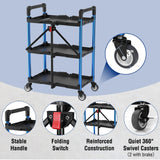 WORKPRO 3-Tier Collapsible Service Cart, 210 LBS Foldable Utility Service Cart with Wheels, Portable Tool Cart for Garage, Warehouse, Home, Restaurant, Office (No Assembly Required) WORKPRO
