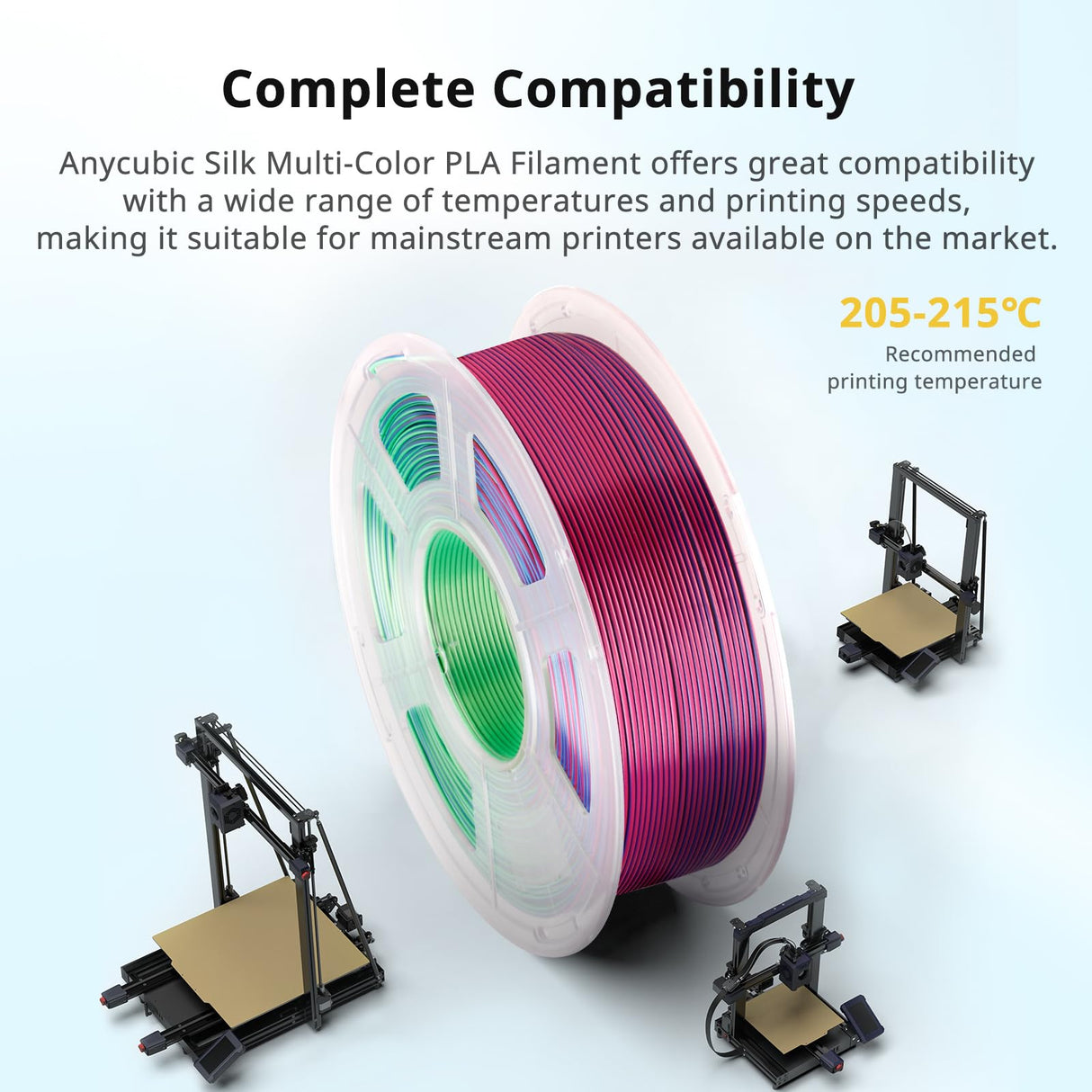 ANYCUBIC Silk Tri Color Pla Filament, 3-in-1 Chrome Coextrusion Color Change 3D Printer Filament 1.75mm Dimensional Accuracy +/- 0.02mm, Silk Texture, 1KG Spool (2.2 lbs), Blue Green Purple ANYCUBIC