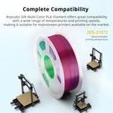 ANYCUBIC Silk Tri Color Pla Filament, 3-in-1 Chrome Coextrusion Color Change 3D Printer Filament 1.75mm Dimensional Accuracy +/- 0.02mm, Silk Texture, 1KG Spool (2.2 lbs), Blue Green Purple ANYCUBIC