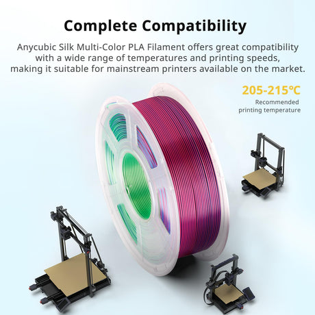ANYCUBIC Silk Tri Color Pla Filament, 3-in-1 Chrome Coextrusion Color Change 3D Printer Filament 1.75mm Dimensional Accuracy +/- 0.02mm, Silk Texture, 1KG Spool (2.2 lbs), Blue Green Purple ANYCUBIC