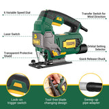 Jigsaw, TECCPO 6.5 Amp 3000 SPM Jig Saw with Laser, 6 Variable Speed, 6 Blades, ±45° Bevel Cutting, 4 Orbital Settings, Pure Copper Motor, with Carrying Case - TAJS01P TECCPO
