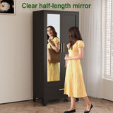 winiowa Metal Armoire Wardrobe Closet with Drawer, 71" Wardrobe Cabinet with Adjustable Shelves and Hanging Rod, Clothing Storage Cabinet Closet with Mirror for Bedroom-Black winiowa