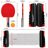 FBSPORT Ping Pong Paddle Set, Table Tennis Set with 4 Rackets and 8 Balls, Retractable Net with Storage Bag - Pingpong Paddle Accessories for Indoor/Outdoor Games FBSPORT