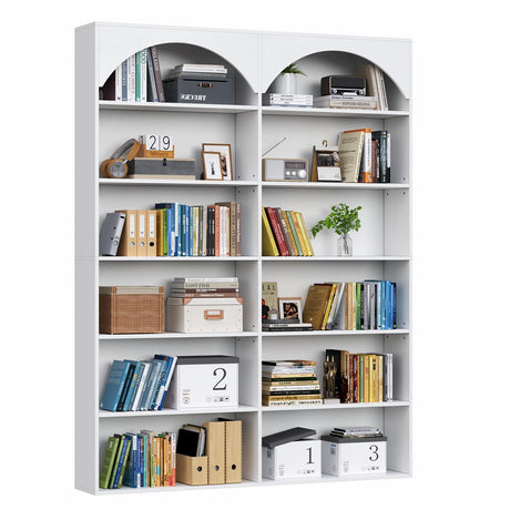 Gyfimoie 70.8’’ Tall Bookshelf and Bookcase, 7-Tier Double Wide Bookcase Modern Large Open Display Shelves with Curved Baffle for Home Office Living Room (White) Gyfimoie