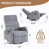 Zuacs Recliner Chairs, Swivel Rocking Chair Nursery, Glider Rocker Recliner Chair for Adults, Small Nursery Recliner for Living Room, Reclining with Modern-Designed Armrests, Upholstered Fabric Grey Zuacs