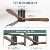 Sofucor 52 Inch Ceiling Fan Without Lights Flush Mount Ceiling Fan with Remote Control, Wood Blades Modern Outdoor Ceiling Fan No Light for Bedroom/Farmhouse/Patio/Indoor Sofucor