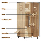 Wooden Cat House Large Space Cat Cage with Scratching Post, Wooden Indoor/Outdoor Cat Enclosure with Wheels, Multi-Feature Luxury Cat Villa for Indoor Cats Ventilation Glass Doors,50" X 24" X 24" HUATOL