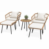 YITAHOME 5-Piece Outdoor Wicker Furniture Set, All-Weather Patio Bistro Set with Footrest, Small Patio Conversation Set for Balcony Outside, Outdoor Chairs with Ottomans and Coffee Table YITAHOME