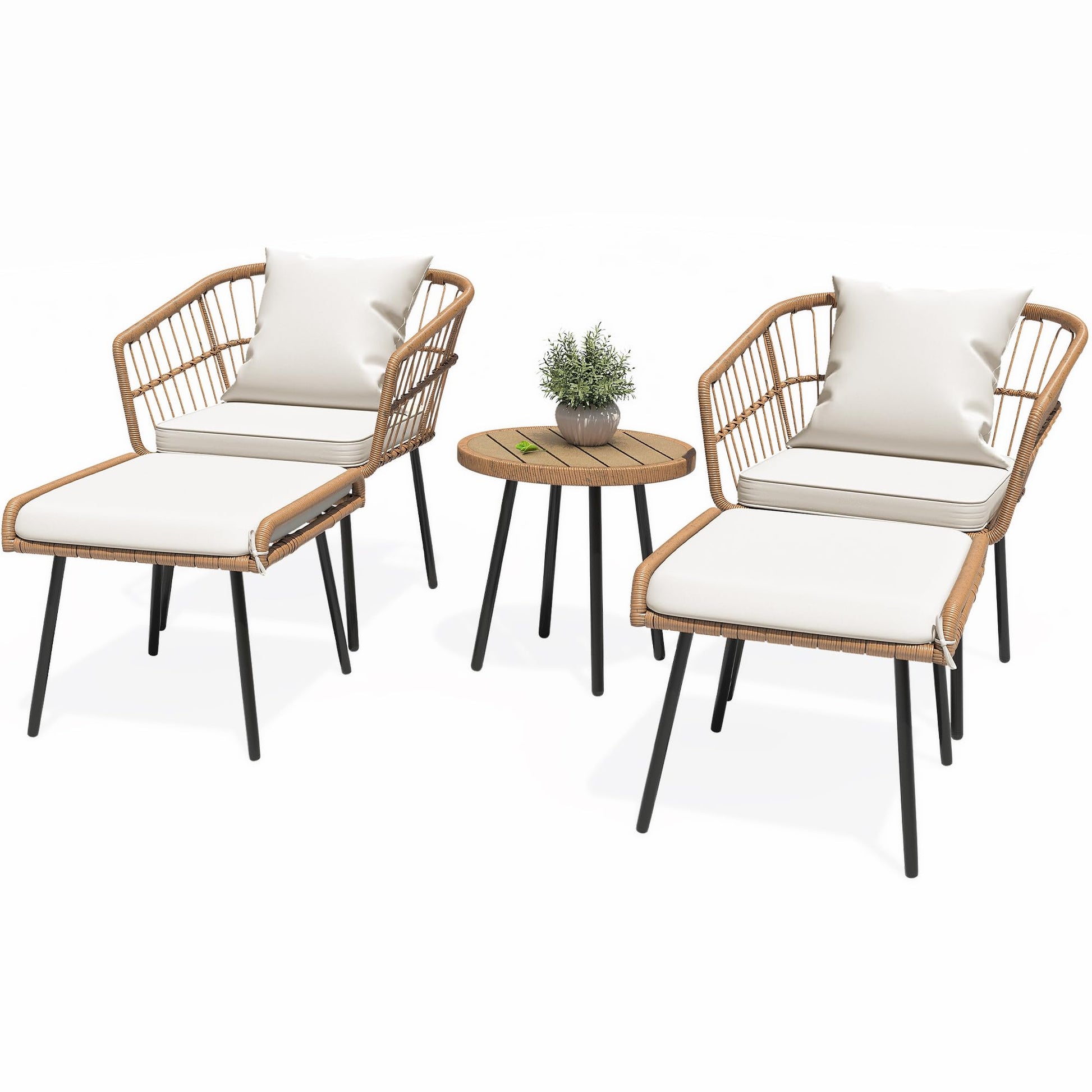 YITAHOME 5-Piece Outdoor Wicker Furniture Set, All-Weather Patio Bistro Set with Footrest, Small Patio Conversation Set for Balcony Outside, Outdoor Chairs with Ottomans and Coffee Table - WoodArtSupply