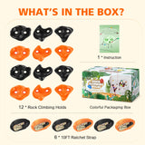 TOPNEW 12 Ninja Tree Climbing Holds for Kids Climber, Orange & Black Tree Climbing Kit with 6 Ratchet Straps for Outdoor Ninja Warrior Obstacle Course Training TOPNEW