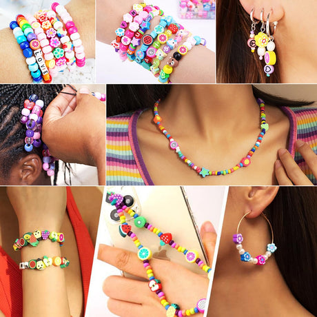 1000PCS Polymer Clay Beads Bracelet Making kit, 24 Style Cute Fun Beads Fruit Flower Animal Cake Butterfly Heart Beads Charms for Jewelry Necklace Earring Making DIY Accessories for Women Girls BBita
