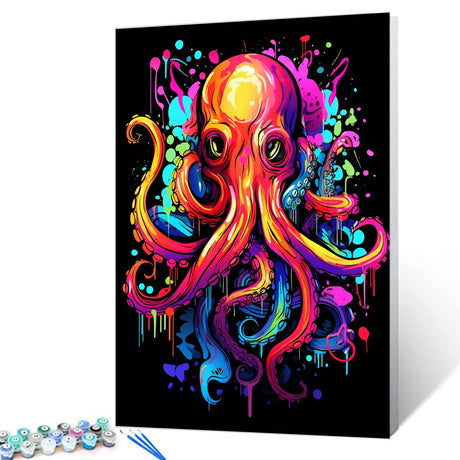 Tucocoo Octopus Graffiti Paint by Number for Adults, DIY Digital Oil Painting Kits on Canvas with Brushes and Acrylic Pigment, Colorful Marine Animal Picture for Home Decor 16x20 inches (Frameless) Tucocoo