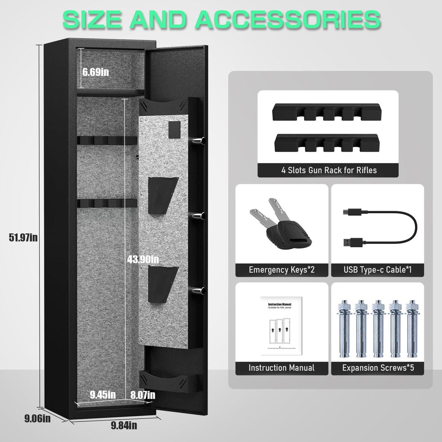 Omethey 2-3 Gun Safe, Biometric Fingerprint Gun Safe for Rifles and Pistols, Quick Access Rifle Gun Safe with Silent Mode and Alarm System, Gun Cabinet with Removable Shelf and 2 Adjustable G - WoodArtSupply