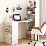 Tangkula White Computer Desk with Bookshelf, Writing Study Desk with Storage Shelves & CPU Stand, Modern Compact Computer Workstation for Home & Office, Space-Saving Design Tangkula