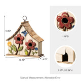 Glitzhome 10.75" L Distressed Solid Wood Birdhouse with 3D Flowers Rustic Two-Story Townhouse Hand-Painted Bird Houses for Garden Outdoors,Washed White glitzhome