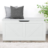 Timberer 39.4" Storage Chest, Wooden Storage Bench, Large Storage Trunk with 2 Safety Hinges, Entryway Shoes Bench for Living Room, Bedroom, White Timberer