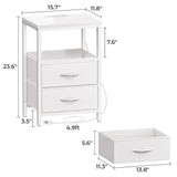 Huuger Nightstand with Charging Station, Side Table with Fabric Drawers, End Table with Open Shelf, Bedside Table with USB Ports and Outlets, Night Stand for Bedroom, White Huuger