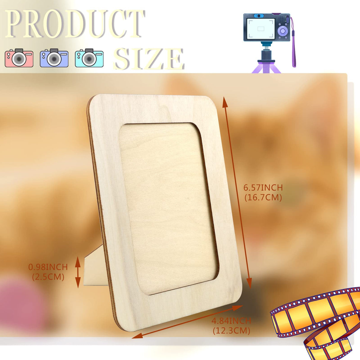 Vmiapxo 10 Pack Unfinished Wooden Picture Frames for 4" x 6" Photos, Standing Postcard Picture Frame Set DIY Keepsake Kit Decoratable Coards for Halloween Thanksgiving Christmas Wedding Birthday Vmiapxo