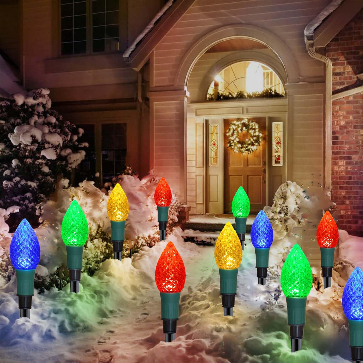 Newest Version 2 in 1 Outdoor Christmas Decorations and Solar Christmas Lights, 20-Pack Waterproof Solar C9 Strawberry Christmas Garden Stake Lights for Christmas Tree Garden Patio Yard Pathway Windpnn