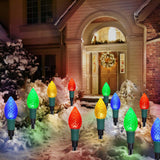Newest Version 2 in 1 Outdoor Christmas Decorations and Solar Christmas Lights, 20-Pack Waterproof Solar C9 Strawberry Christmas Garden Stake Lights for Christmas Tree Garden Patio Yard Pathway Windpnn