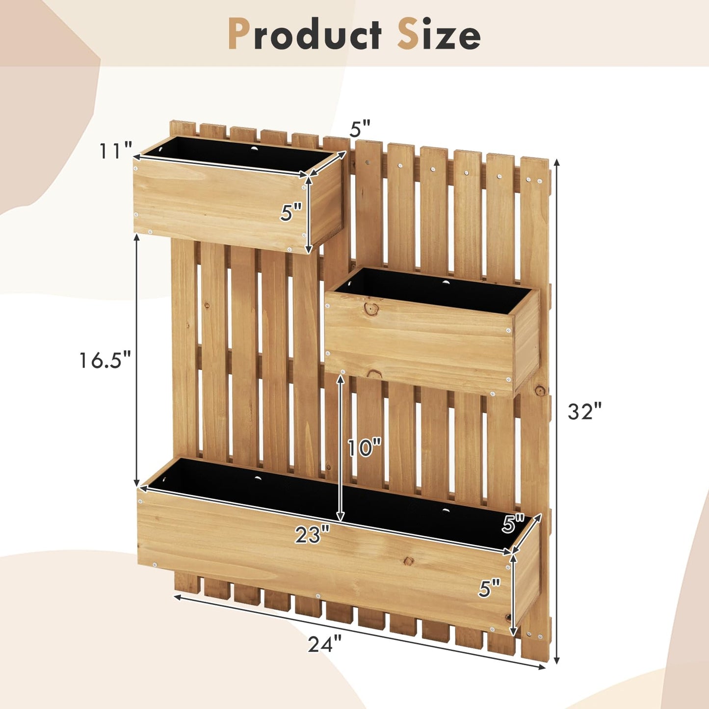 Toolsempire Hanging Plant Trellis Outdoor, Wooden Trellis with Raised Garden Beds, Wall Mounted Garden Planter Trellis for Patio, Porch, Balcony & Front Door