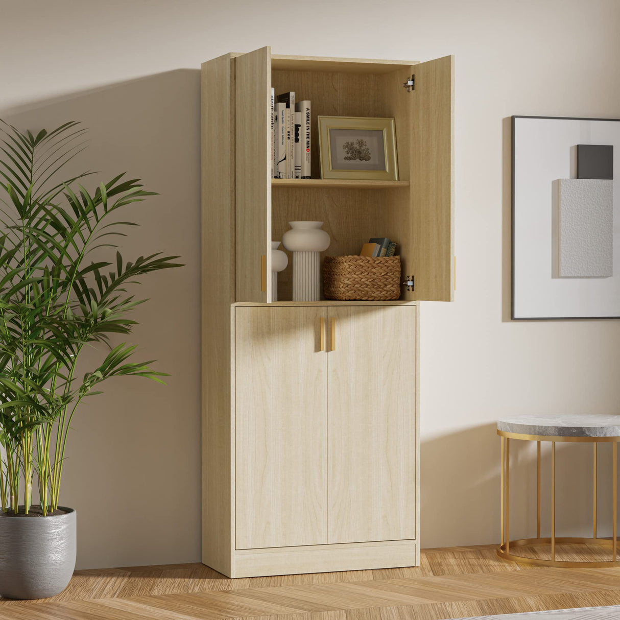 Cozy Castle 71" Tall Kitchen Pantry Storage Cabinet, Freestanding Cupboard Cabinet with Doors and Adjustable Shelves for Kitchen, Dining Room, Oak Cozy Castle