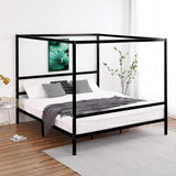 Bonnlo King Metal Bed Frame, Canopy Bed King Size with Headboard, 4 Poster Black Mattress Frame, 550lbs Capacity, Contemporary Design, No Box Spring Needed, Black Bonnlo