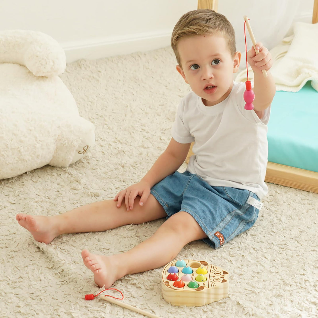 kidus Montessori Magnetic Wooden Fishing Game for Toddlers 1-3 Years Old,Fine Motor Skills Early Learning Eyes Hands Cooperation Toy for Boys & Girls Great Birthday Gift kidus