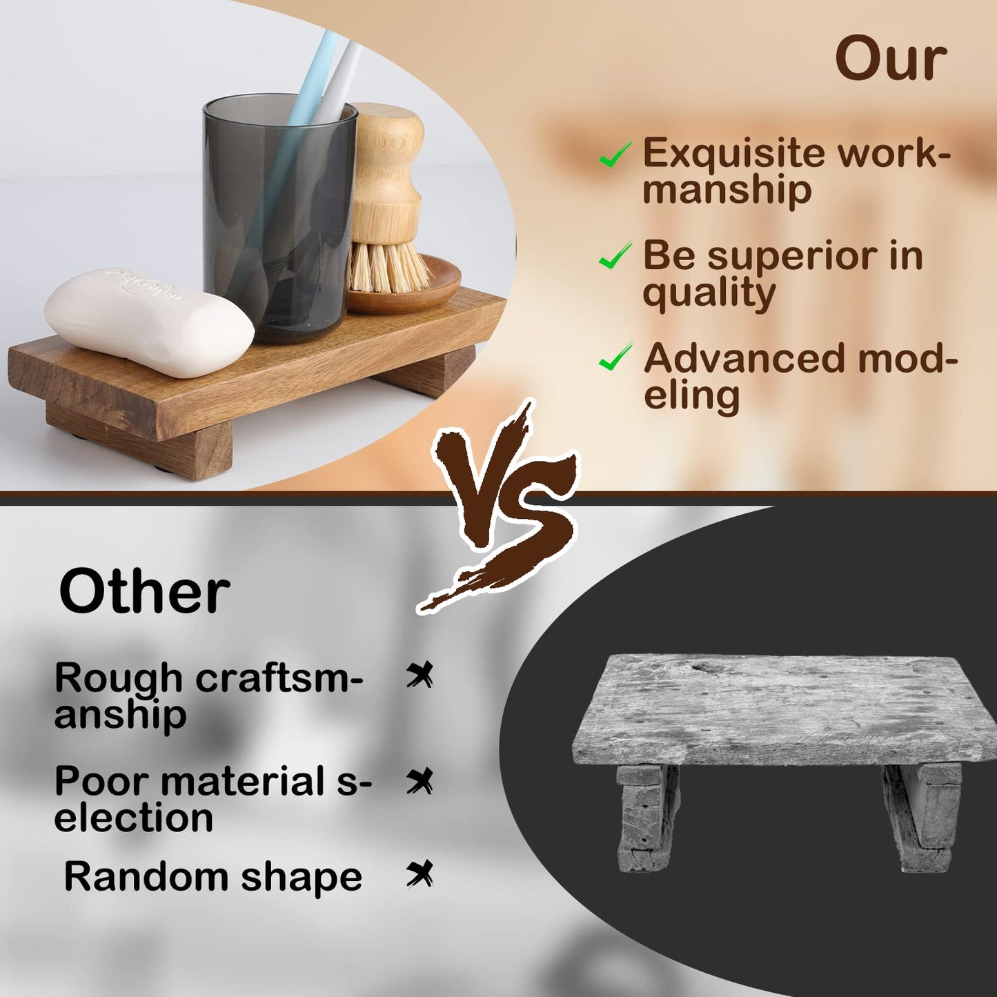 DEBETOOL Acacia Wood Riser Soap Tray,Wood Pedestal Soap Dish for Kitchen Counter Sink Stand,Natural Acacia Wooden Pedestal Tray for Bathroom Soap and Kitchen Soap Bottles,Plant