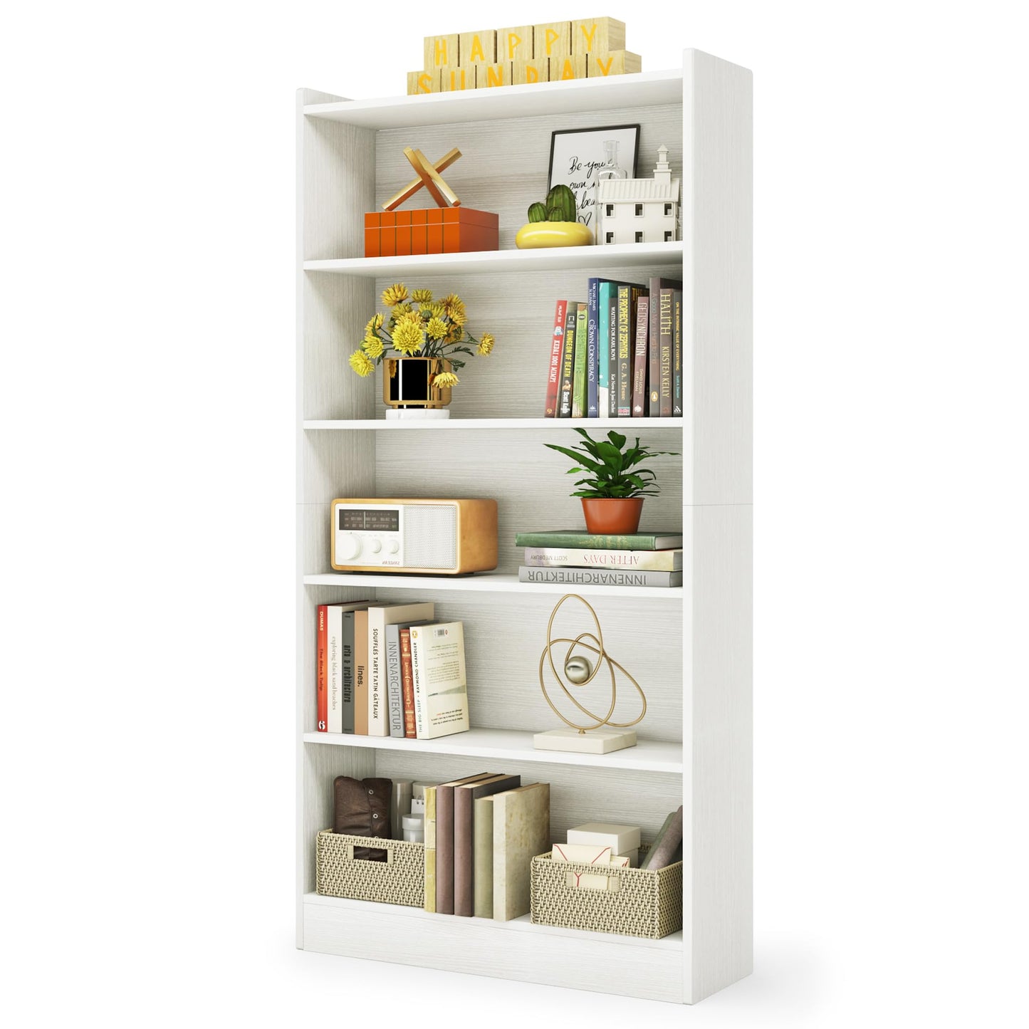 Tribesigns 72-inch Tall Bookcase, Modern 6-Tier White Library Bookshelf with Storage Shelves, Large Open Bookcases Wood Display Shelving Unit for Bedroom Living Room Office