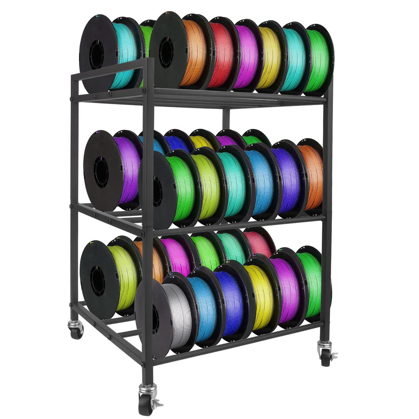 3D Printer Filament Storage Rack, 360°Rolling Filament Spool Holders Racks with Wheels, Heavy Duty Metal Shelf for PLA/ABS/TPU,Filaments Organzied for 3D Printing