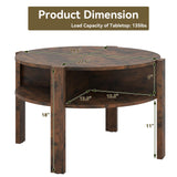 Giantex Round Coffee Table, 2-Tier Mid Century Modern Tea Cocktail Table with Storage Shelves & 4 Side Compartments, Wood Center Table for Living Room, Small Spaces (Rustic Brown) Giantex