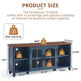 RWYHG Farmhouse TV Stand for 60 Inch TV, Wood Entertainment Center with Glass Door Storage Cabinet & Adjustable Shelves,Television Stands for 65" TVS, TV Console Table for Living Room,Bedroom,Blue RWYHG