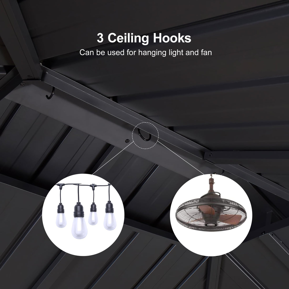 PURPLE LEAF 6.5' X 12' Hardtop Grill Gazebo for Patio Permanent Aluminum Barbeque Shelter Gazebo Canopy with Ceiling Hook and Shelves Double Tiered Grey Outdoor BBQ Gazebo PURPLE LEAF