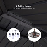 PURPLE LEAF 6.5' X 12' Hardtop Grill Gazebo for Patio Permanent Aluminum Barbeque Shelter Gazebo Canopy with Ceiling Hook and Shelves Double Tiered Grey Outdoor BBQ Gazebo PURPLE LEAF