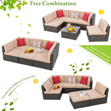 Vongrasig 6 Piece Patio Furniture Set, Small Outdoor Sectional Sofa Couch, All Weather PE Wicker L-Shaped Corner Patio Sofa Garden Backyard Patio Conversation Set w/Glass Table, Beige Vongrasig
