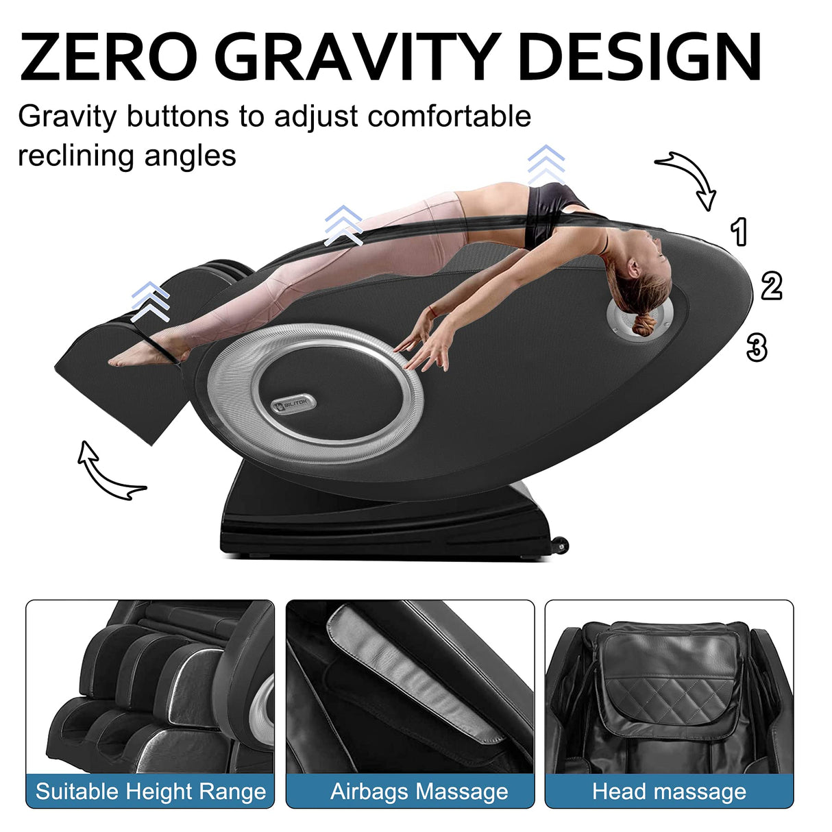 BILITOK Massage Chair with Zero Gravity, Full Body Massage Chair Recliner with Airbags, Heating, Bluetooth Speaker, Foot Roller, Touch Screen, Gold BILITOK