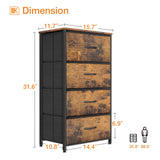 ODK Dresser for Bedroom with 4 Storage Drawers, Small Dresser Chest of Fabric Drawers with Sturdy Steel Frame, Wood Top, Vintage ODK