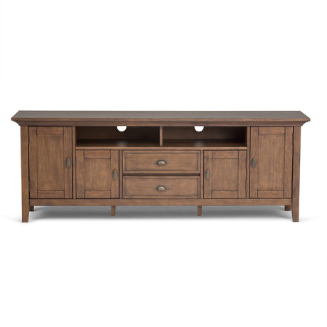 SIMPLIHOME Redmond SOLID WOOD 72 inch Wide Transitional TV Media Stand in Rustic Natural Aged Brown For TVs up to 80 inches for the Living Room and Entertainment Center SIMPLIHOME